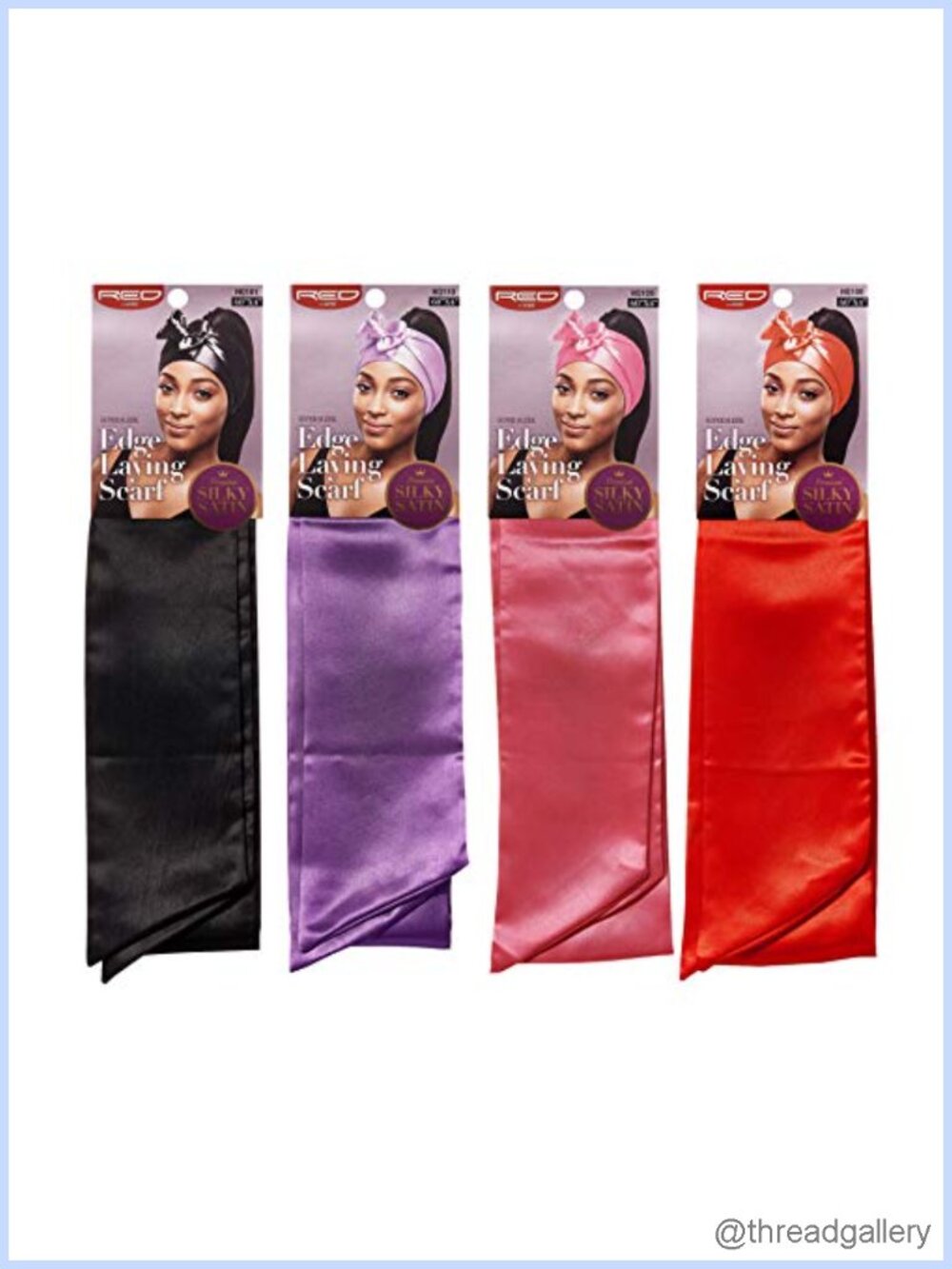 Satin Edge Laying Scarf Wrap for Hair 4 Pack 60x4 Lightweight Hand Wash